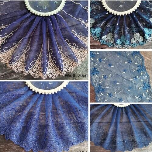 3 Yards Blue Purple Beautiful Embroidered Mesh Lace Fabric Clothing Handmade DIY Garment Sewing Item Doll Accessories 304