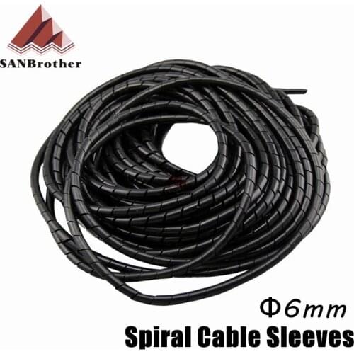 3D Printer RepRap Flame retardant 15M Length ID 6mm Black spiral Wrapping Cable casing Cable Sleeves Winding pipe wrapping band