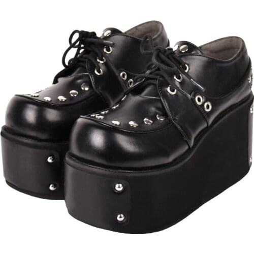 Angelic imprint Gothic woman mori girl lolita cosplay punk shoes lady high heels pumps wedges women princess dress shoes rivets