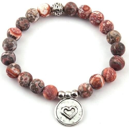 Free Shipping 8mm Fashion Beautiful Natural Stone Wrist Heart Charm Bracelet