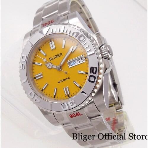 BLIGER Business Men Wtach Japan NH36A Movement Luminous Index Brushed Oyster Bracelet Ceramic Insert Unidirectional Bezel