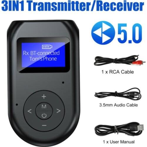 BT 5.0 Receiver Transmitter LCD Display USB Wireless Adapter 3.5MM AUX Jack RCA Audio Music Receiver For PC Computer Car