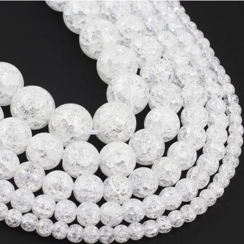 Natural White Cracked Crystal Beads Round Sapcer Beads for jewelry making Diy Perles Bracelet Accessories 15"Inch 4/6/8/10/12mm