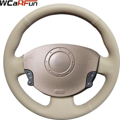 WCaRFun Beige Artificial Leather Car Steering Wheel Cover for Renault Megane 2 2003-2008 Kangoo 2008 Scenic 2 2003-2009