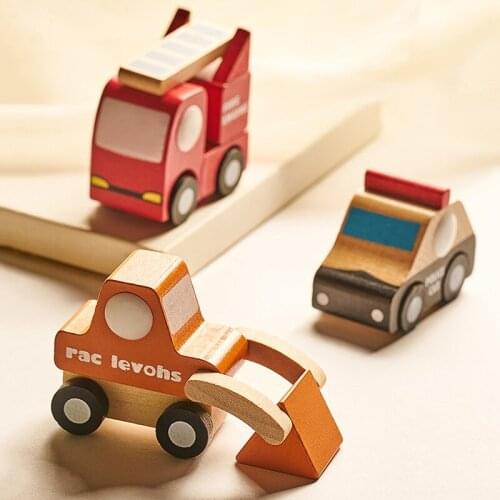 Wooden Education Colorful Vehicle Toys Truck Aircraft Model Toy Montessori Wooden Simulation Cars Decoration Kids Gift
