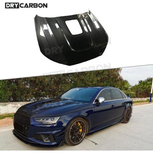 For Audi A4 S4 B10 2019 2020 Dry Carbon Fiber Car Front Engine Hood Cover Transparent Trim Bonnet Accessories