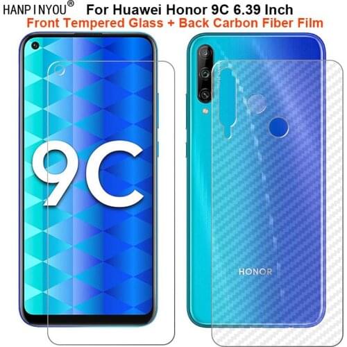 For Huawei Honor 9C 6.39" 1 Set = Soft Back Carbon Fiber Film + Ultra Thin Premium Tempered Glass Front Screen Protector Guard