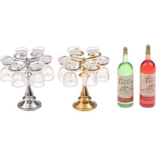 Hot 1 Set Mini Wine Bottle Champagne Glass Holder Rack Play Kitchen Furniture delaicate Miniature Dollhouse Bar Counter