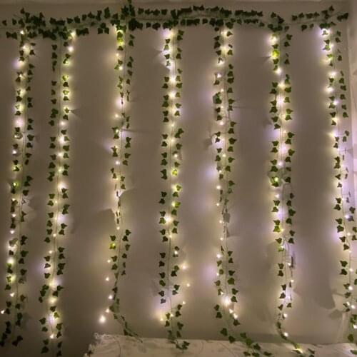 Artificial Plants Garland String Light Green Leaf Vine Ivy Fake Plants Rose Curtain Twinkle Lamp Garden Home Wedding Wall Decor