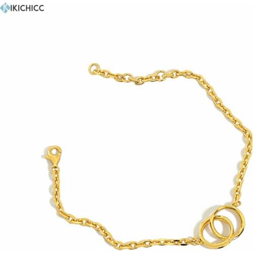 Kikichicc 100% 925 Sterling Silver Gold Two Circle Pendant Chain Bracelet 2020 New Fashion Luxury Plain Fine Jewelry Rock Punk
