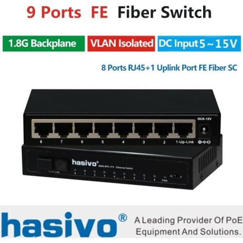 10/100M Fast Ethernet switch Ethernet Fiber Optical Media Converter Single Mode 8*RJ45 UTP and 1*SC fiber Port