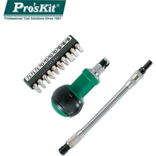 ProsKit 1PK-201 12PCS Universal Hose Ratchet Driver Screwdriver Suit Flexible Bending Rotating Screw DIY Repair Hand Tool Kit