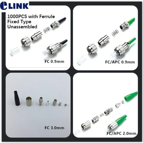 1000pcs FC fiber connector with ferrule Fixed type APC SM MM black green 3.0 2.0 0.9mm unassembled optical ftth accessory ELINK