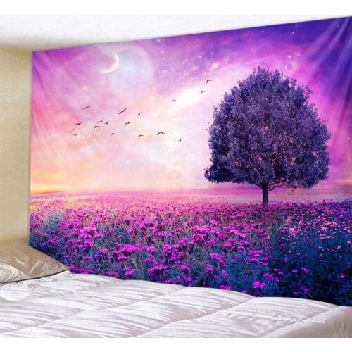 Colorful Floral Plants Tapestry Lavender Sunflower Wild Flowers Tapestry Wall Hanging Nature Scenery Tapestry for Living