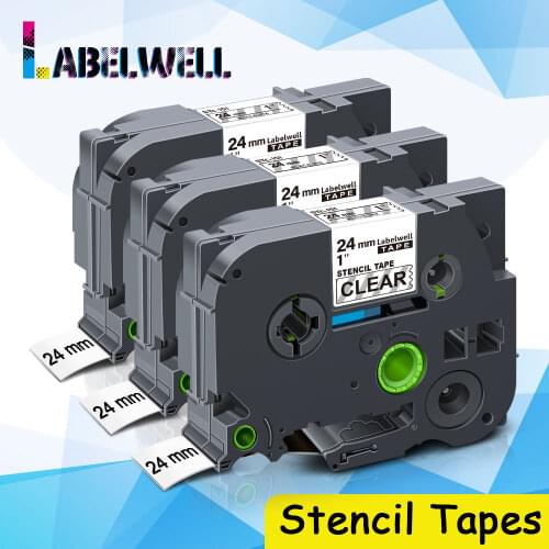 Labelwell 3Pcs Black on Clear tapes STe-151 Compatible for Brother 24mm STe 151 STe151 Stencil Tapes for Brother P touch printer