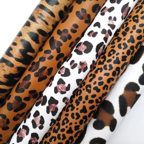 Amonglitter Wholesales Leather Supplier Leopard Printed Synthetic Leather Faux Vinyl Printed Sheets Bows DIY 21x29cm MB066
