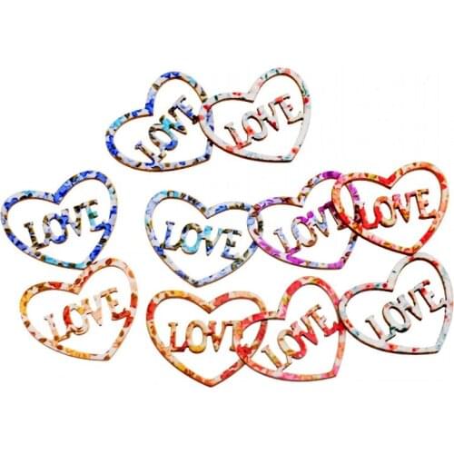 Best Quality 50Pcs Flatback Wood Craft Decoration Promotions Scrapbooking Embellishments Love Heart Styles Pendants