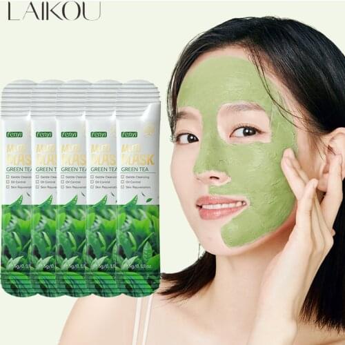 5pcs Green Tea Mud Mask Daub Mask Portable Travel Natural Plants Oil-Control Deep Cleansing Tender Smooth Whitening Skin Care