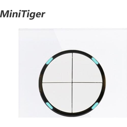 Minitiger 2019 New Arrival Crystal Glass Panel 4 Gang 1 Way Random Click On / Off Wall Light Switch With LED Indicator