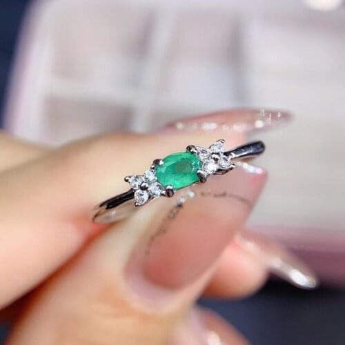 Fashion delicate Clover Natural green emerald gem Ring S925 Silver Natural Gemstone Ring Womens office party birthday Jewelry