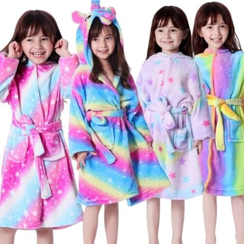Fashion Flannel Soft Warm Kigurumi Unicorn Bathrobe Children Sleepwear Kids Bathrobe Baby Boy Bath Robe Towels Baby bathrobes