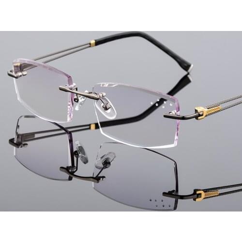Diamond Eyeglasses Frame Men Rimless Glasses Man Tint MR-8 Lens Frameless Fashion Spectacles