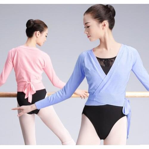 Autumn Winter V Neck High Waist Blouse Girls Ladies Long-sleeve Dance Tops Women Adult Ballet Wrap Sweater