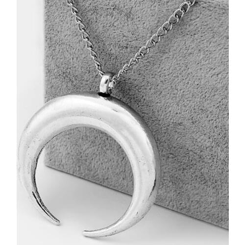 1PCS Large Horn Moon Crescent Charms Pendants Long Link Chain Lagenlook Necklace Choker