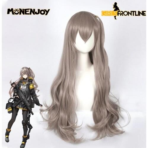 Monenjoy Girls Frontline UMP45 Cosplay Wig Game Khaki Long Curly Cos Hair
