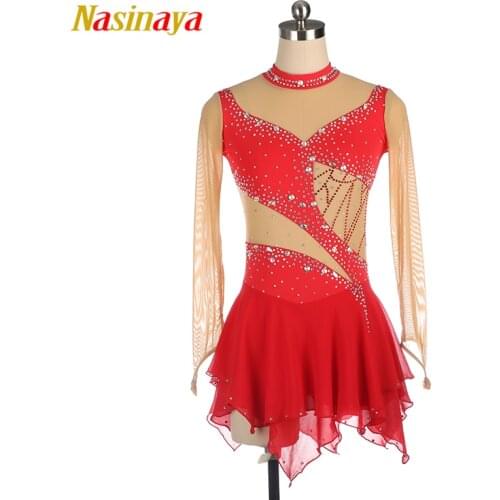 Nasinaya Figure Skating Dress Customized Competition Ice Skating Skirt for Girl Women Kids Gymnastics Performance Dark Mesh