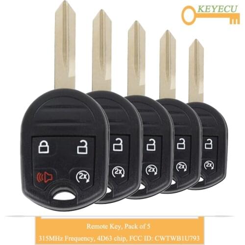 KEYECU 5PCS Keyless Remote Control Car Key for Ford F-150 F-250 F-350 Explorer, Fob 4B - 315MHz - 4D63 80Bit Chip - CWTWB1U793