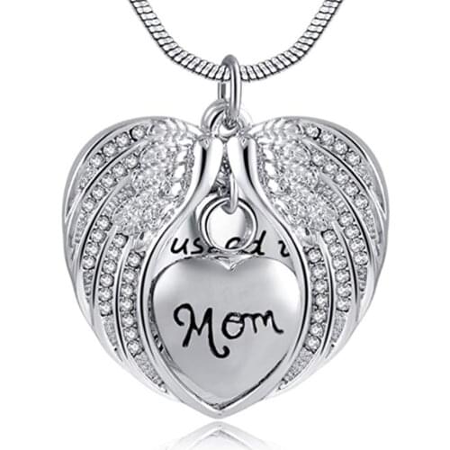 I Used to be his Angel Wing Urn Necklace for Ashes, Heart Cremation Memorial Keepsake Pendant Necklace Jewelry with Fill Kit