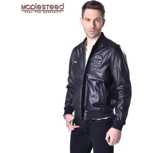 CLEARANCE SALE! Genuine Leather Jacket Men 100% Soft Sheepskin Leather Jackets Brand Skull Mens Leather Coat Spring M022