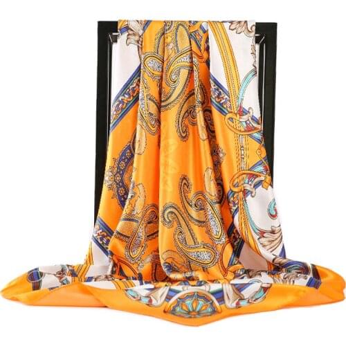 2021 Fashion Square Scarves Ethnic Style Print Kerchief Female 90X90CM Hijab Scarfs Ladies Silk Satin Shawls And Wraps Wholesale