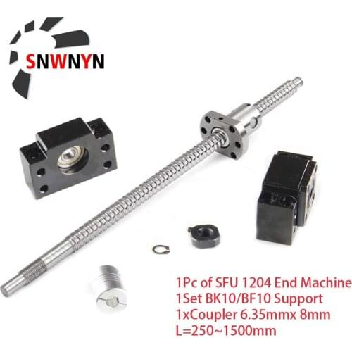 SFU1204 Ball Screw 250/300/350/400/450/500/550/600/650/800mm With Single Ball Nut End Machined & BK10/BF10 & 1 Pc Shaft Coupler