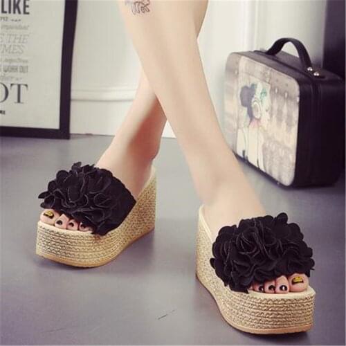 Fashion Womens Summer Wedges Bow-Knot Slippers Slip-On Shoes Female Peep Toe Breathable Soft Platform Muffin Heel Beach Slides