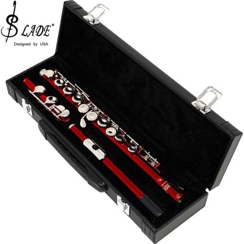 SLADE Red 16-Hole Flute With E Key Woodwind Instrument C Tone Nickel-plated Silver Key Concert Cupronickel Flute With Music Case