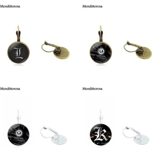 Mendittorosa Glass Cabochon Bronze/Silver/Golden Clip Ear Hook Drop Earrings Jewelry Death Note