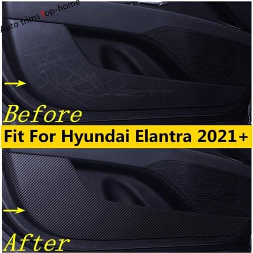Carbon Fiber Style Car Door Anti-Kick Pad Protective Film Decor Stickers 4Pcs Accessories Interior Fit For Hyundai Elantra 2021