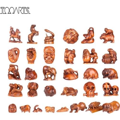 Tooarts A set of 5 Different Mini-Woodcarvings Randomly Packed Animal Woodcarving Vintage and Exquisite