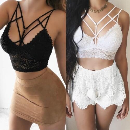 2019 New Women Lace Strap V Neck Tanks Top Bras Bandage Short Crop Top Vest Camisole Shirt Underwear Summer Tops Plus Size