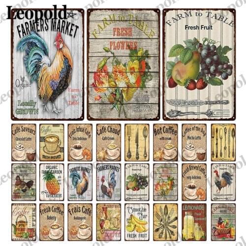 Vintage Coffee Metal Plaque Food Knife and Fork Hen Label Metal Poster Wall Art Bar Kitchen Home Decor Accessories