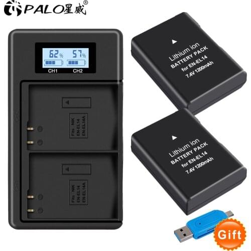 Palo EN-EL14 EN-EL14a ENEL14 EN EL14 EL14a Battery +LCD Dual USB Charger for Nikon D3100 D3200 D3300 D5100 D5200 D5300