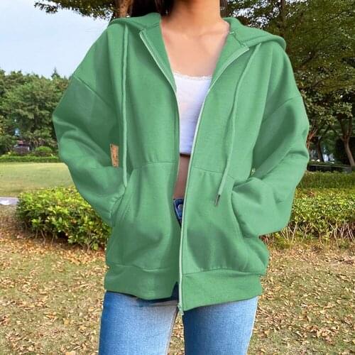 Y2k Womens Hoodies Casual Womens Loose Zip Up Hoodies Solid Color Long Sleeve Hooded Sweatshirts E-Girls Pullover Streetwear