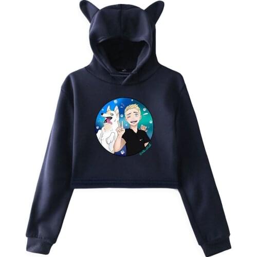 Michou Printing Cat Cropped Hoodies Girl Long Sleeve Hooded Pullover Crop Tops Sexy Loose Ins Tide Kpop