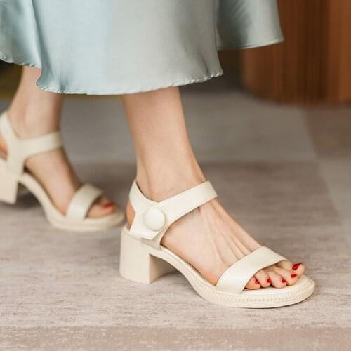 Osunlina Concise Woman Platform Sandals Handmade Round Toe 4.5cm High Square Heels Black White Comfortable Cow Leather Shoes