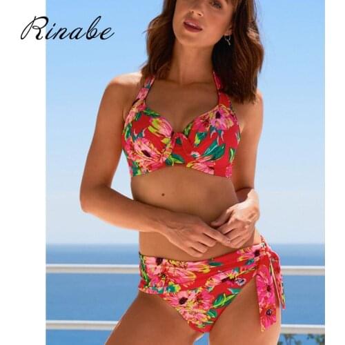 Rinabe High Belt Bikini Push Up Swimsuit Female Floral Print Swimwear Women Bathing Suit High Waist Bikini Set Biquini 2020
