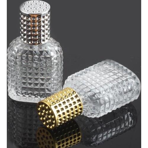 30ml Essential Oil Perfume Bottle Clear Glass Square Grid Grain Mist Pump Spray Bottle For Travel Perfume Diffuser LX9242