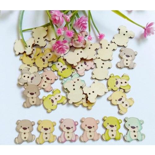 50PCs/pack 2 Holes Random Mixed Cartoon Bear Wooden Buttons Sewing Scrapbooking Decorative Buttons 24x28mm