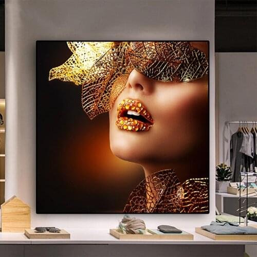 5d rhinestone diamond painting Modern Gold Lips Fashion Sexy Women diamond mosaic full square round drill diamond embroidery art